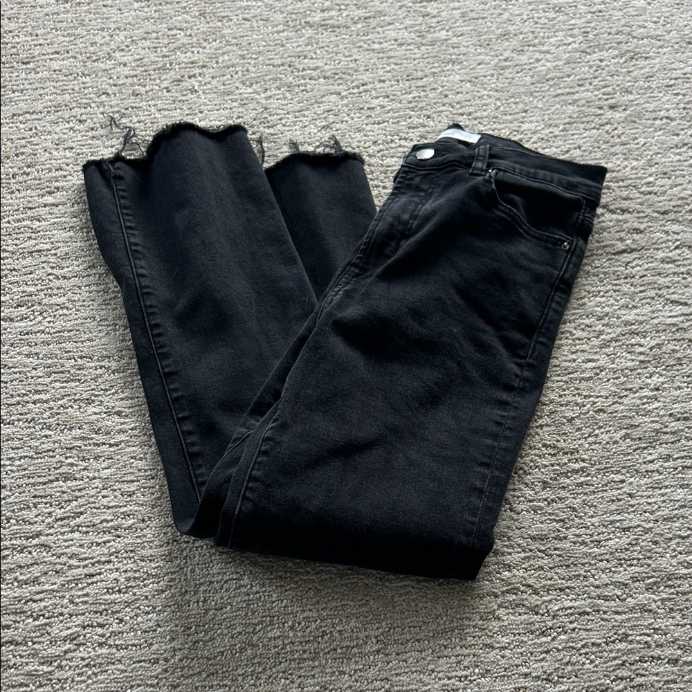 Mango Black Cropped Distressed Jeans